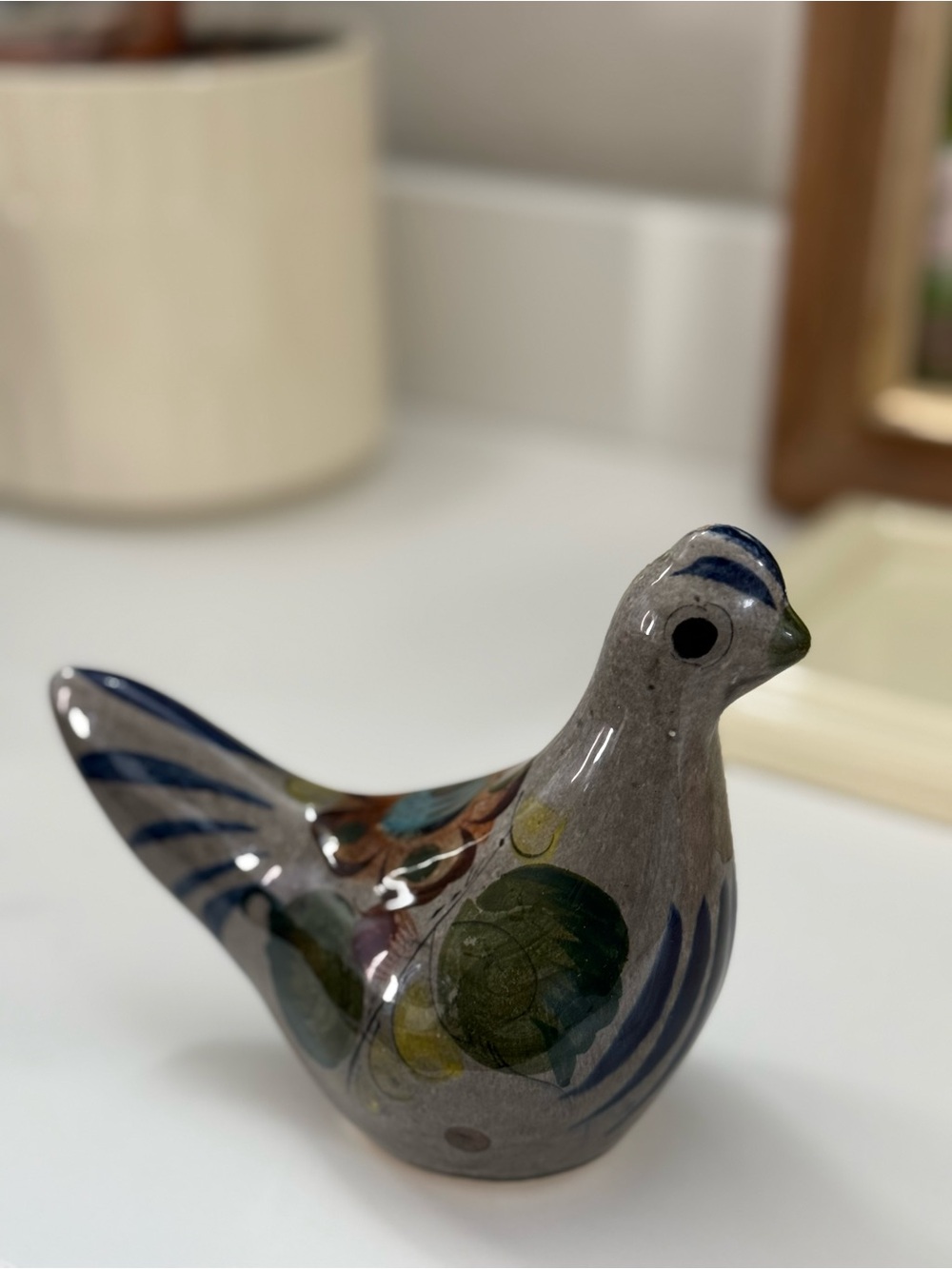 Handmade Tonala Mexico Gray Ceramic Dove Bird Figurine